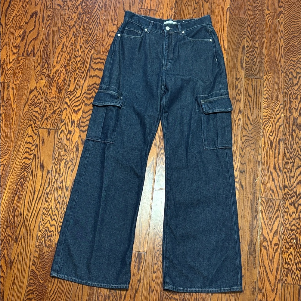 LOFT Dark Blue Cargo Wide Leg Denim Jeans Size: 27/4 - Picture 4 of 7